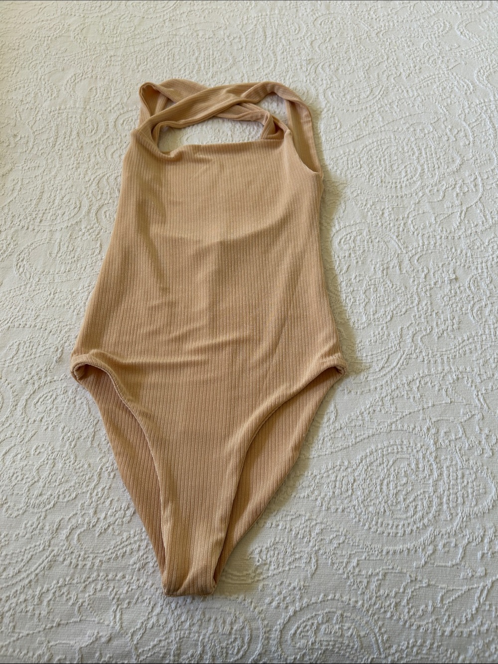 Wayf Kids Ribbed One-Piece Bodysuit in Beige